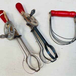 Vintage Red Handheld Kitchen Tools Set